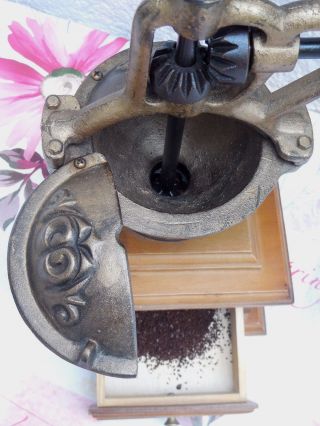 VINTAGE French COFFEE GRINDER MILL - CAST IRON & WOOD 7