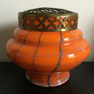 Art Deco 1930s Vintage Bohemian Orange Tango Glass Large Rose/posy Bowl Vase