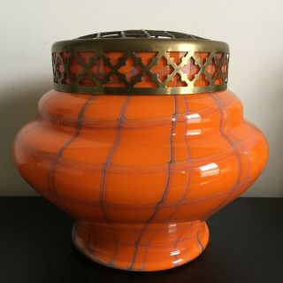 Art Deco 1930s Vintage Bohemian Orange Tango Glass Large Rose/Posy Bowl Vase 2