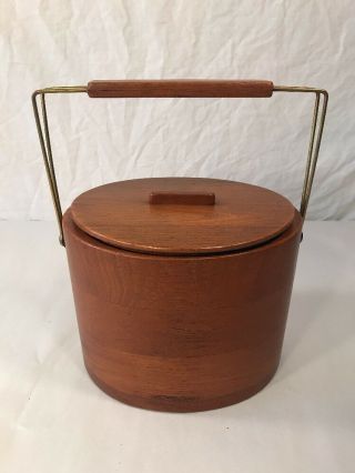 Sowe Vintage Mcm Teak And Glass Ice Bucket Made In Sweden