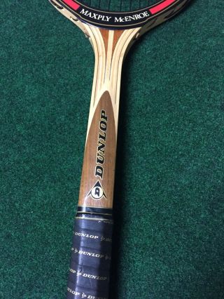 VINTAGE DUNLOP MAXPLY McENROE WOODEN TENNIS RACKET WITH COVER, 2