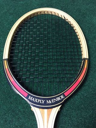 VINTAGE DUNLOP MAXPLY McENROE WOODEN TENNIS RACKET WITH COVER, 4