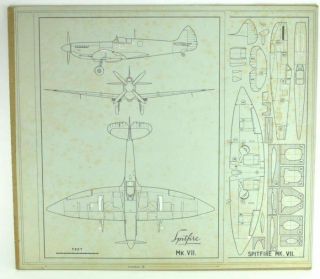 Raf Aircraft Supermarine Spitfire Vintage Engineering Drawing Mk Viii F Mk Vii