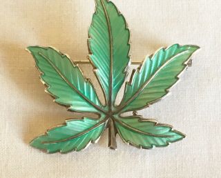 Vintage Bernard Meldahl Norway 925 Sterling Silver Guilloche Enamel Leaf Brooch 6