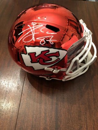 Travis Kelce Signed Kansas City Chiefs Full Size Chrome Helmet Pro Bowl Rare Jsa