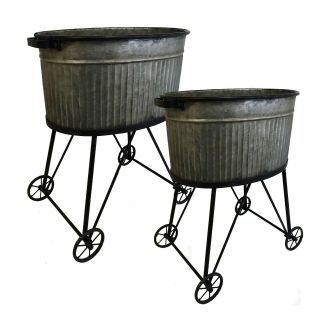 Galvanized Wash Tubs,  Antique Rustic Vintage Style,  Garden Planter,  Set Of 2 4630
