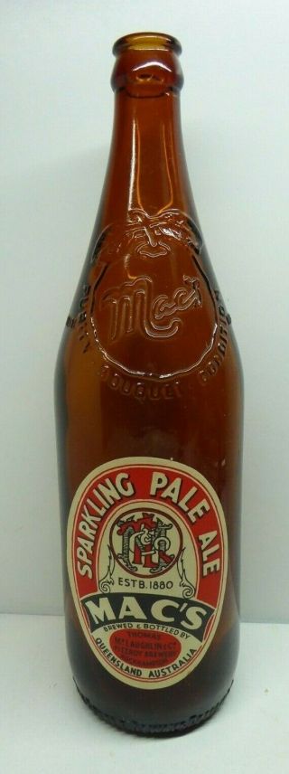 Vintage Amber Beer Bottle Macs Ale Mclaughlin & Co Fitzroy Brewery Rockhampton