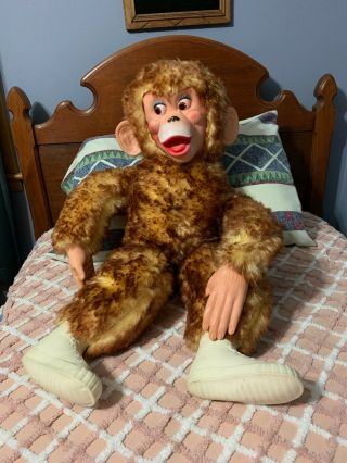 Description: Vintage Monkey,  Plush Stuffed,  Blonde,  Rubber Face,  Ears,  Hands,  An