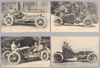4 Antique Rare 1905 Automobile Racecar Photograph Postcards Paris Grand Prix