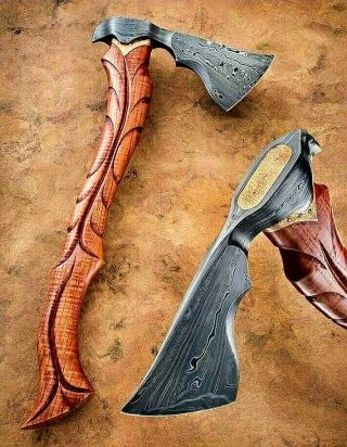 Vintage Damascus Steel Tomahawk Combat Hatchet Bearded Axe - Razor Sharp