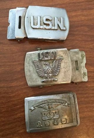 3 World War Two Era Metal Belt Buckles - Us Navy And 1940 Phillipines