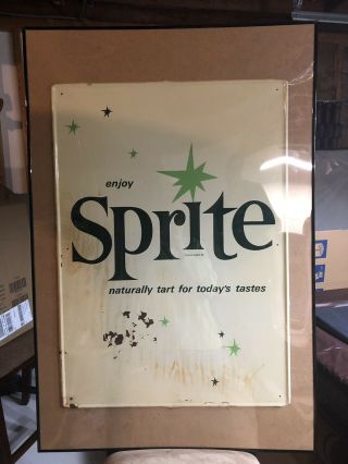 Rare Vintage Enjoy Sprite Metal Sign Soda Pop 28x20 Frame