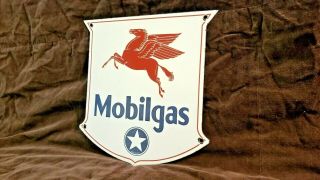 Vintage Mobil Gasoline Porcelain Gas Oil Pegasus Service Station Pump Plate Sign