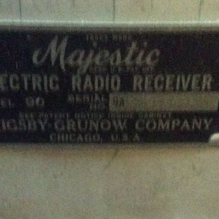 Vintage Grigsby - Grunow Majestic Electric Radio Receiver Model 90 w/Tubes Parts 2