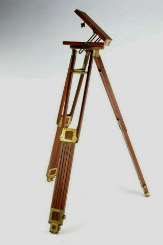 Vintage Tripod Crown 2 Flip Top Folmer Graflex Wood And Brass Rc - Map