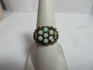 Vintage 10k Solid Gold Ring With 7 Round Colorful Australian Natural Opals