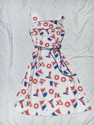 Vintage The Vested Gentress Red White Blue Nautical Dress Sz S/m