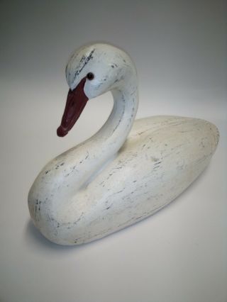 Vintage Hand Carved Wooden Painted Large Swan Decoy Decor Collectible Unsigned