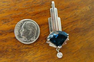 Vintage Sterling Silver London Blue Topaz Diamond Pendant Charm