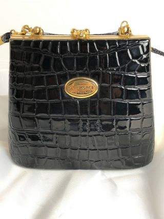 Vintage G.  VERSACE Italy Clutch Purse Black/Gold Tone Evening Hand Shoulder Bag 2