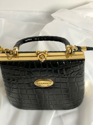 Vintage G.  VERSACE Italy Clutch Purse Black/Gold Tone Evening Hand Shoulder Bag 3