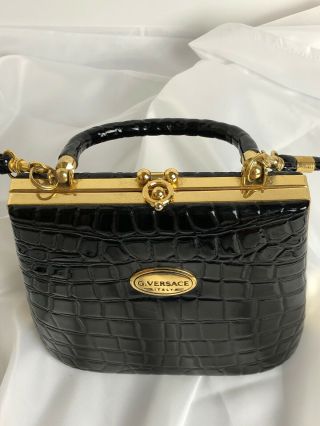 Vintage G.  VERSACE Italy Clutch Purse Black/Gold Tone Evening Hand Shoulder Bag 4