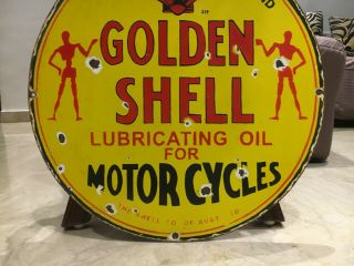 Vintage Porcelain Shell Golden Gasoline Sign Gas,  Oil,  Ford,  GMC,  Chevrolet 3