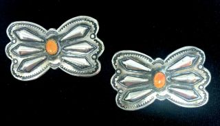 Vintage Sterling Silver & Coral Native American Concho Pin Brooches