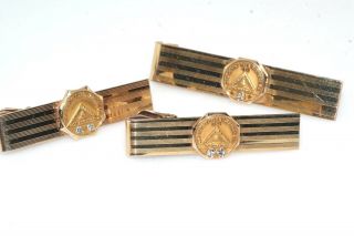 3pc Bell Telephone Service Tie Tacs Diamond Gold Filled