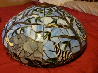 Elephant And Zebra Tiffany Style Stained Glass Lamp Shade 24 " Diameter.  Vintage