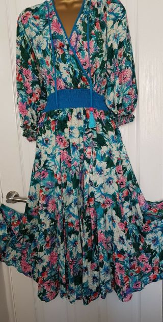 Diane Freis Vtg 70s Silk Floral Print Boho Festival Style Dress,  Size 10 12