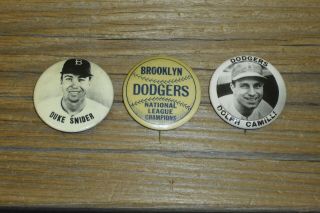 Vintage Brooklyn Dodgers Pm10 Pins (3) Snider - Union Stamps - 1940 