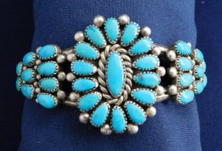 Zuni Alice Quam Sterling Turquoise Cabs Vintage Small Cluster Bracelet