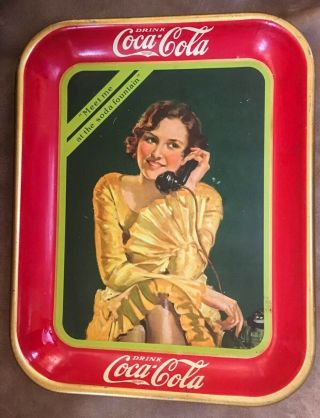Rare Vintage 1930 Coca - Cola Serving Tray " Meet Me At The Soda Fountain "