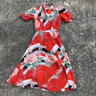 Vtg Sherry Holt For Sunshine Floral Wrap Dress With Asian Garden Theme