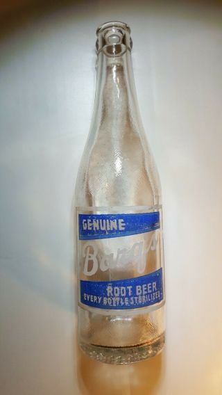 VERY RARE vintage ACL Barq ' s Root Beer bottle 1937 embossed Jackson,  Miss. 2