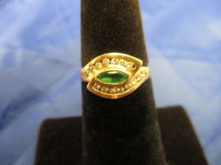 Vintage 14k Yellow Gold Emerald And Diamond Ring Size 4 (marked 14k)