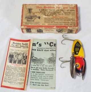 Old Vintage Heddon 2100 Crazy Crawler Wooden Fishing Lure W/ Box