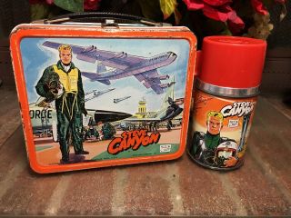 Steve Canyon Usaf Metal Lunchbox With Thermos Vintage 1959 Great Graphics Vn