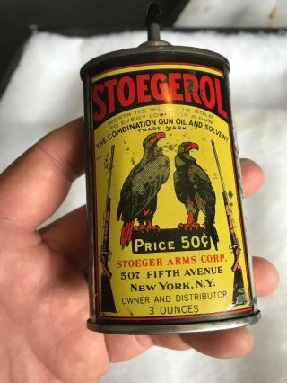 Vintage Handy Oiler Gun Oil Can Tin Lead Top Stoegerol Household Oil Stoeger Arm 2