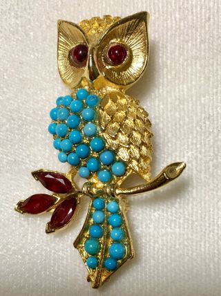 Swoboda Owl Brooch Turquiose,  Garnet Darling