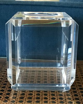 Thick Beveled Clear Lucite Cube Tissue Box Holder Mcm Mid Century Mod Design Vtg