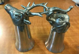 2 Vintage Small Metal Elephant & Moose Head Stirrup Cup