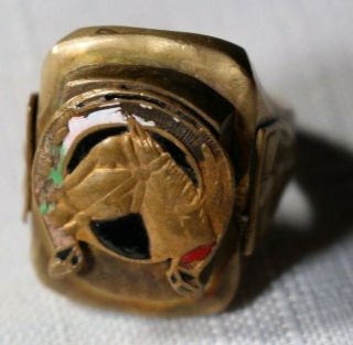 Very Old And Rare Vintage Antique Mens Lucky Horse Shoe Inlay Ring Size10.  5