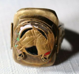 Very Old and Rare Vintage Antique Mens Lucky Horse Shoe Inlay Ring Size10.  5 2