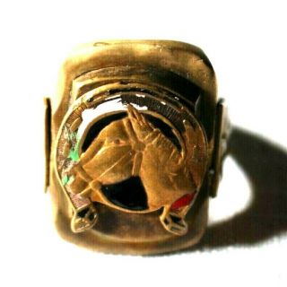 Very Old and Rare Vintage Antique Mens Lucky Horse Shoe Inlay Ring Size10.  5 3