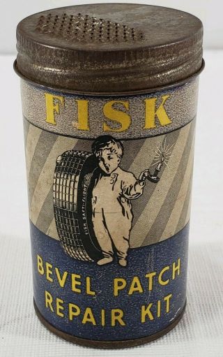 Vintage Tin Fisk Tire Bevel Patch Repair Kit