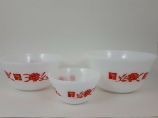 3 Vintage Federal Glass Special Edition Red Crown & Rose 1/2,  1,  1 1/2 Q Bowls
