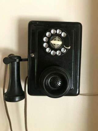 Antique Vintage Black Metal Western Electric Hotel Wall Phone -