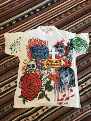 Vintage 1990s Ozzy Osbourne All Over Print T - Shirt Style Single Stitch Sz Large